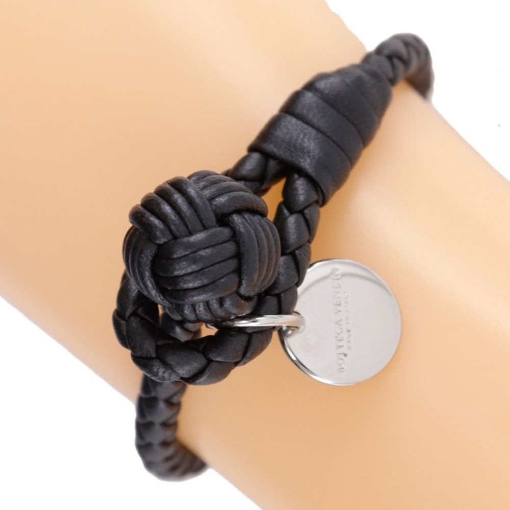 BOTTEGA VENETA Black Leather Intrecciato Charm Bracelet